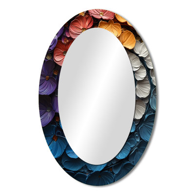 Purple And Blue Fractal Universe Spiral V - Abstract Oval Decorative Mirror On Metal