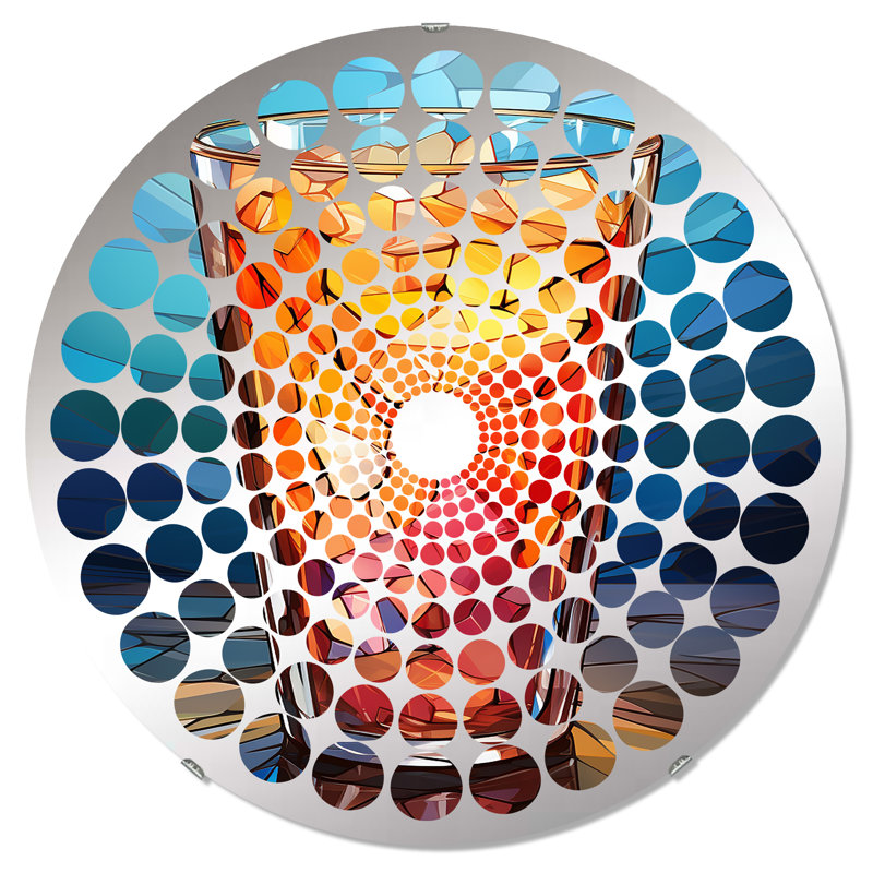 Abstrait en verre mosaïque - Miroir décoratif à pois radiaux - MIR111342-Rond, 23,6 po x 23,6 po