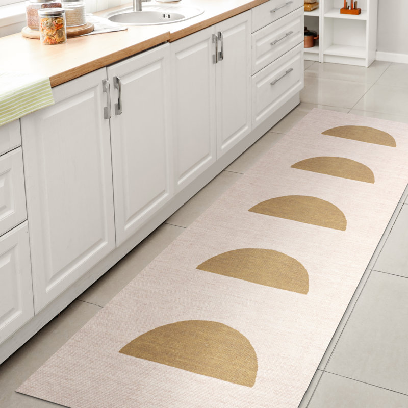 Ashaunti Minimalist Geometric Machine-Washable Cream/Moss Rug, Runner 2' x 8'