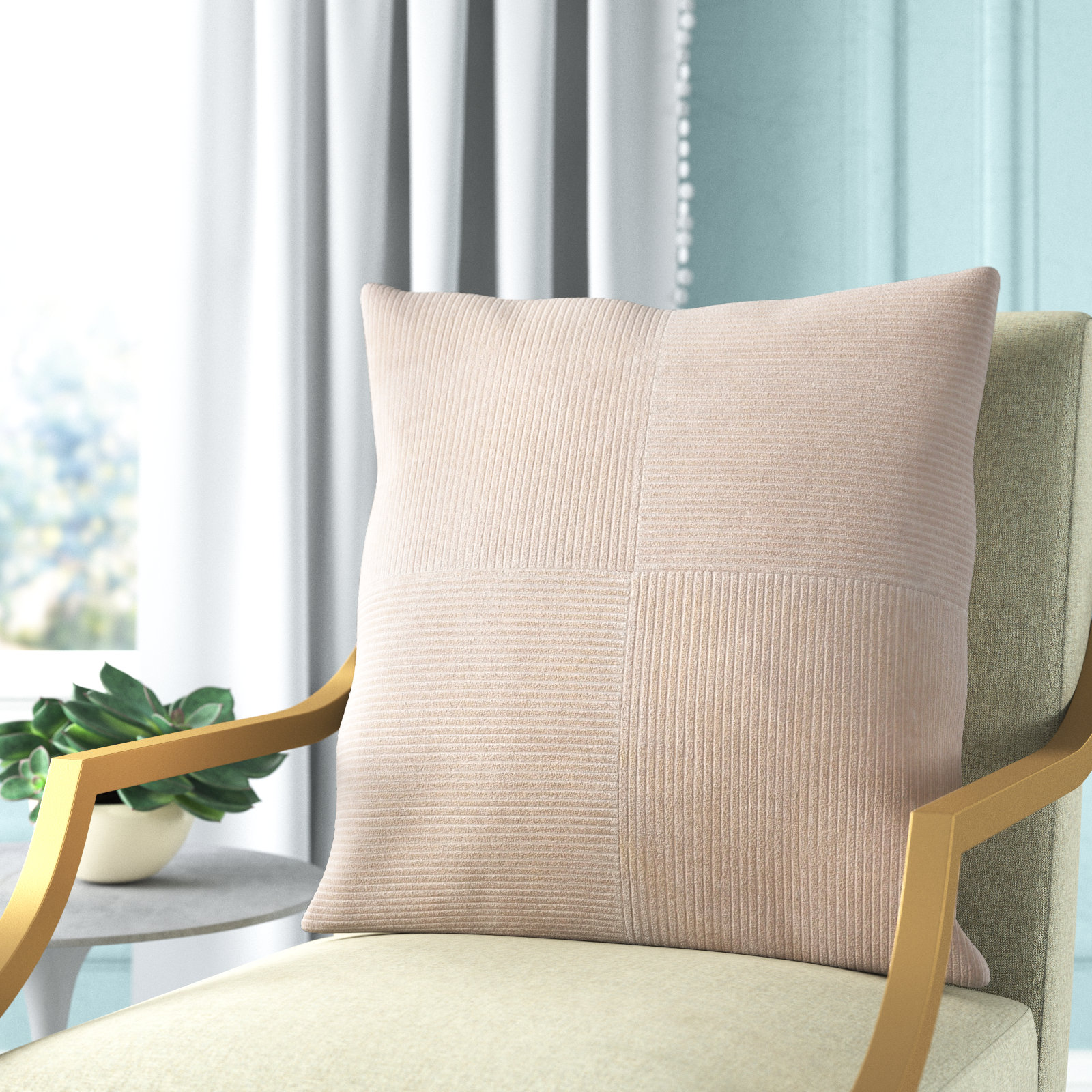 Selma Cotton Throw Pillow, Beige, 22" x 22"