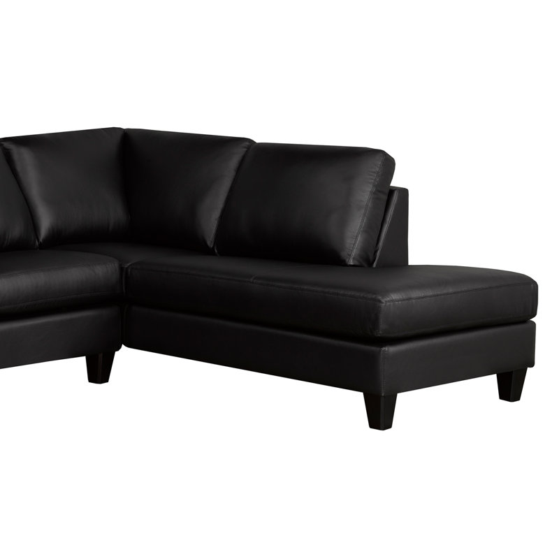 Honcut Upholstered L-Shaped Sectional, Right Hand Facing, Black Genuine Leather