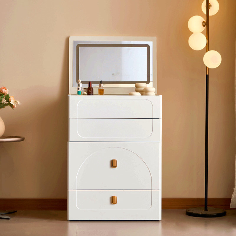 Ensemble de coiffeuse 3 en 1, ensemble de coiffeuse avec miroir et 3 tiroirs, petite coiffeuse avec tabouret rembourré, coiffeuse compacte pour chambre à coucher, blanc