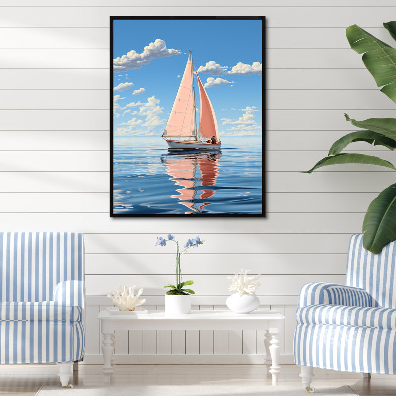 Coastal Calm Minimalisme Voilier Photo II - Décoration murale nautique et plage, H 32 po x l 16 po x P 1 po