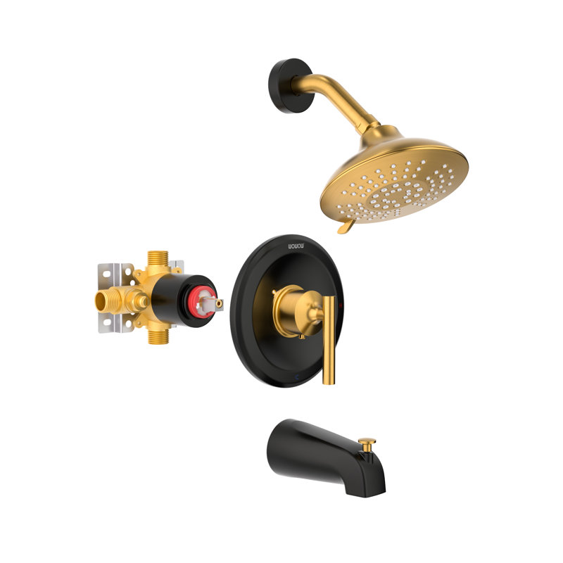 Tub and Shower Faucet with Rough-in Valve, Matte Black/Gold
