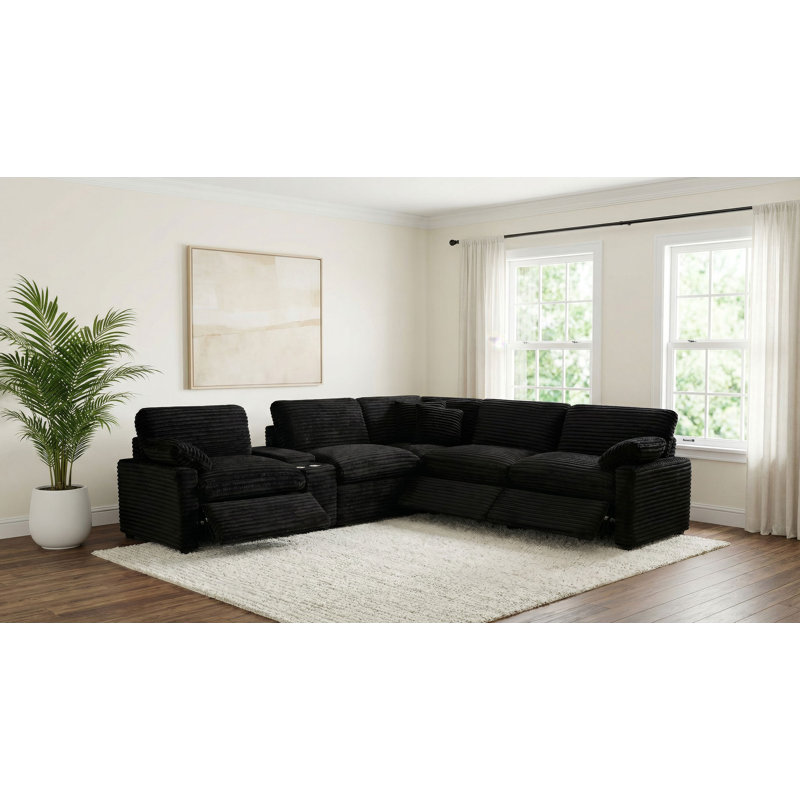 Canapé modulaire inclinable électrique 6 pièces Collins, Black Corduroy