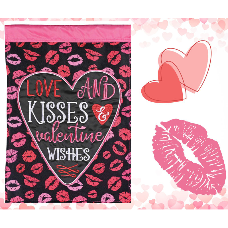 Drapeau de jardin Love Kisses Valentine Wishes