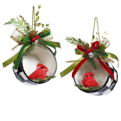 Cup With Cardinal Ornament -  4 Inches  Set Of 2