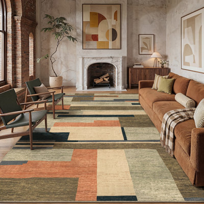 Tapis géométrique lavable et antidérapant moderne Lumora pour le salon et la chambre à coucher