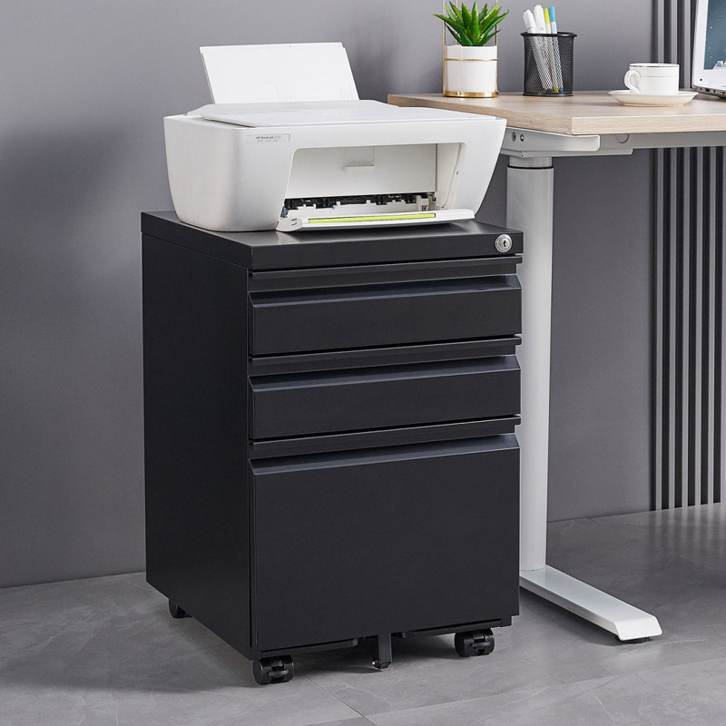 Classeur polyvalent verrouillable en métal à 3 tiroirs pour le bureau et la maison, Noir