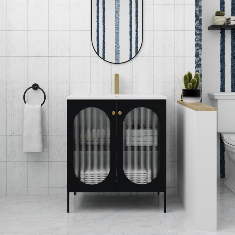 Poag 30.03'' Single Bathroom Vanity with Ceramic Top, Black