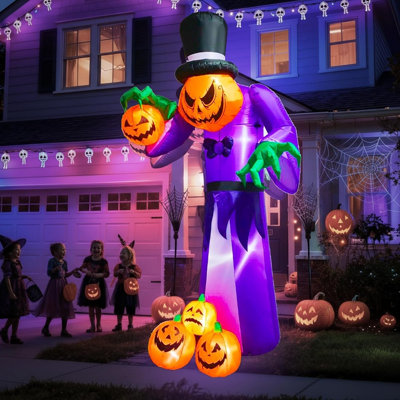 Citrouille gonflable géante gonflable pour l'Halloween, avec lumières DEL intégrées, décor effrayant pour jardin, pelouse, porche et fête d'Halloween