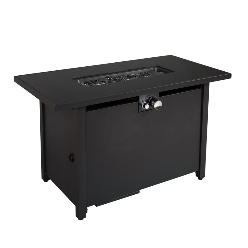 50000Btu Outdoor Fire Table, Steel, Black, 25" X 42" Structure Black Fireplace Height, Width,