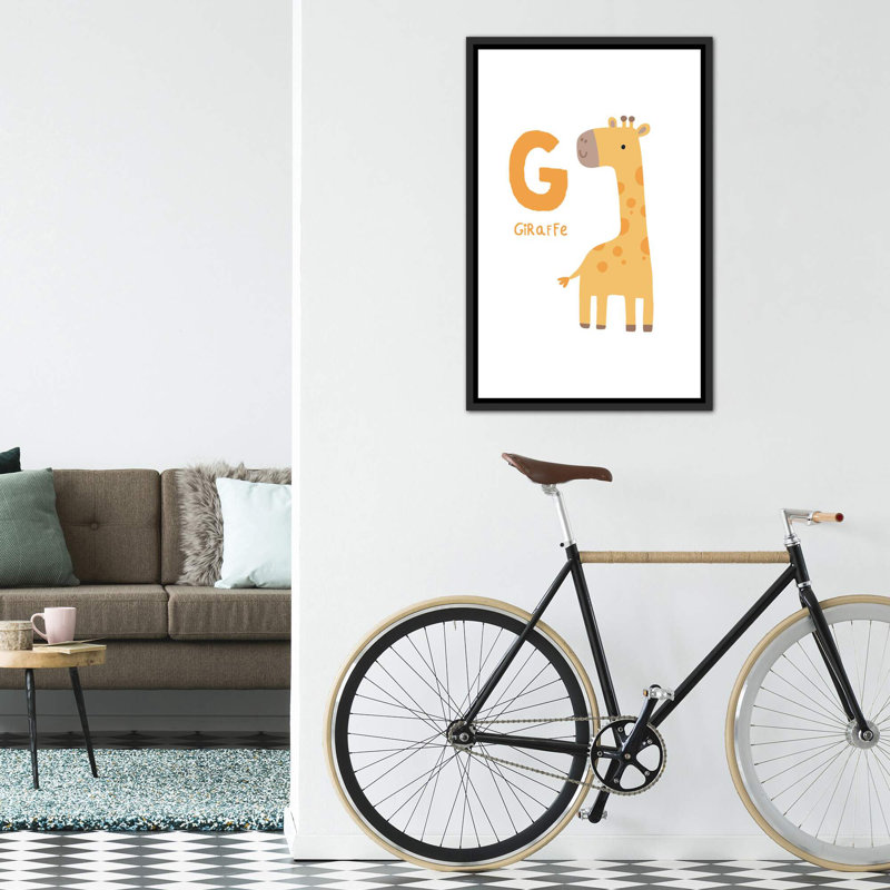 Animal Alphabet G - impression d'art graphique, H 40 po x l 26 po x P 1,5 po, Toile avec cadre noir patiné, Pas de tapis