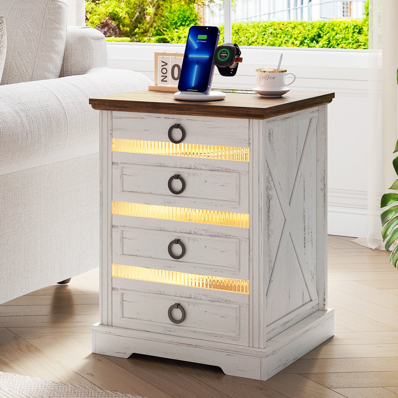 3 -Drawer Nightstand with 1 - Hidden Drawer, White