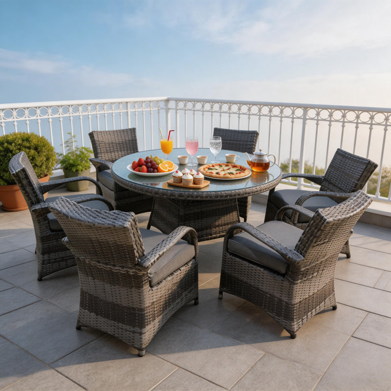 Fairweather 6 - Person Patio Dining Set with Round Table , Cushions Included, Grey