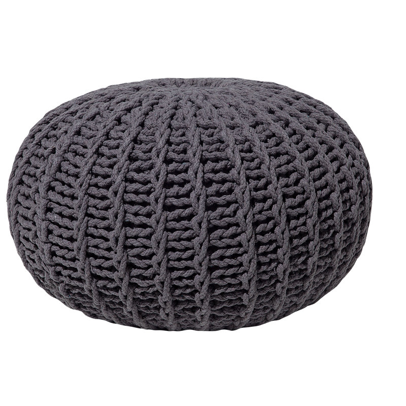 Wollano 50cm Wide Tufted Round Pouf Ottoman, Dark Grey