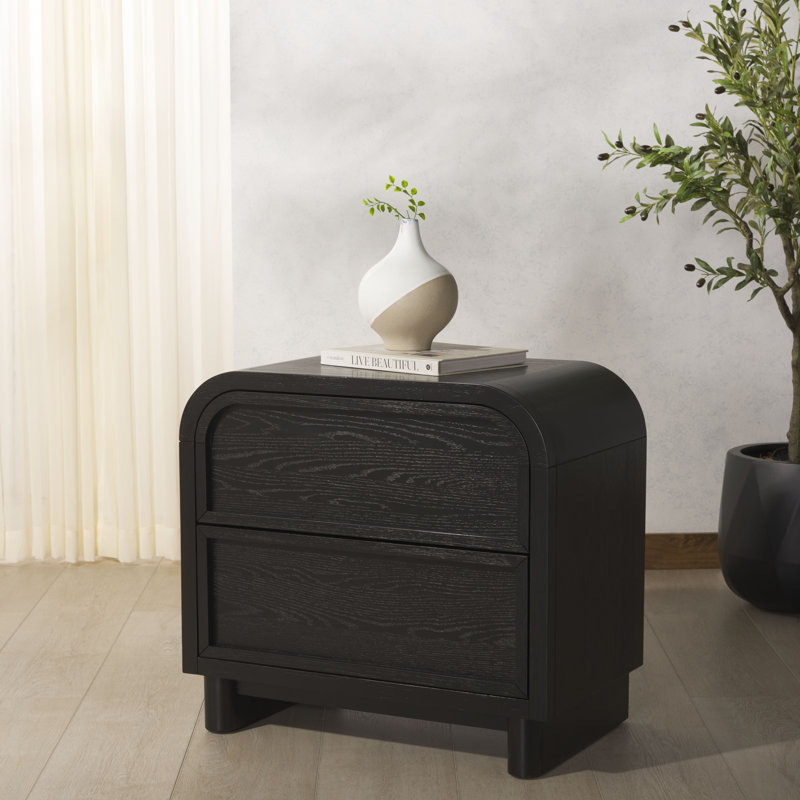 Tosheba 2 Drawer Wood Nightstand, Black