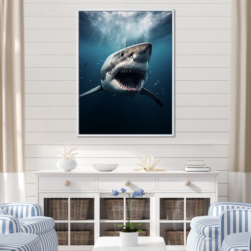 " Blue Shark Apex Predator Photo ", White Floater Framed, 40" H x 30" W x 1.5" D