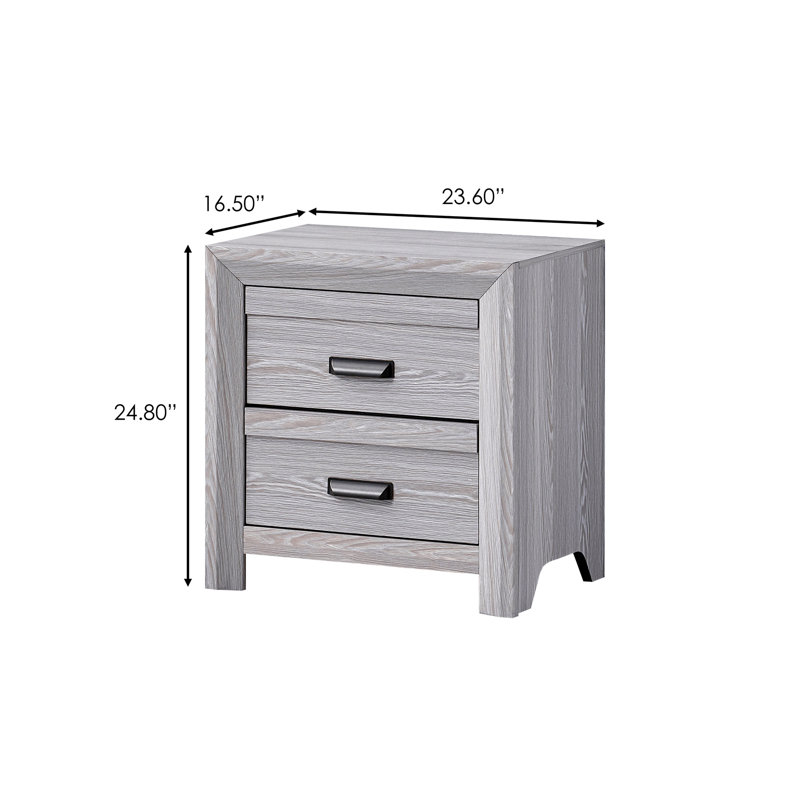 Wooden Nightstand, Gray Rustic, 2 Drawers For Bedroom Organization Essential Use