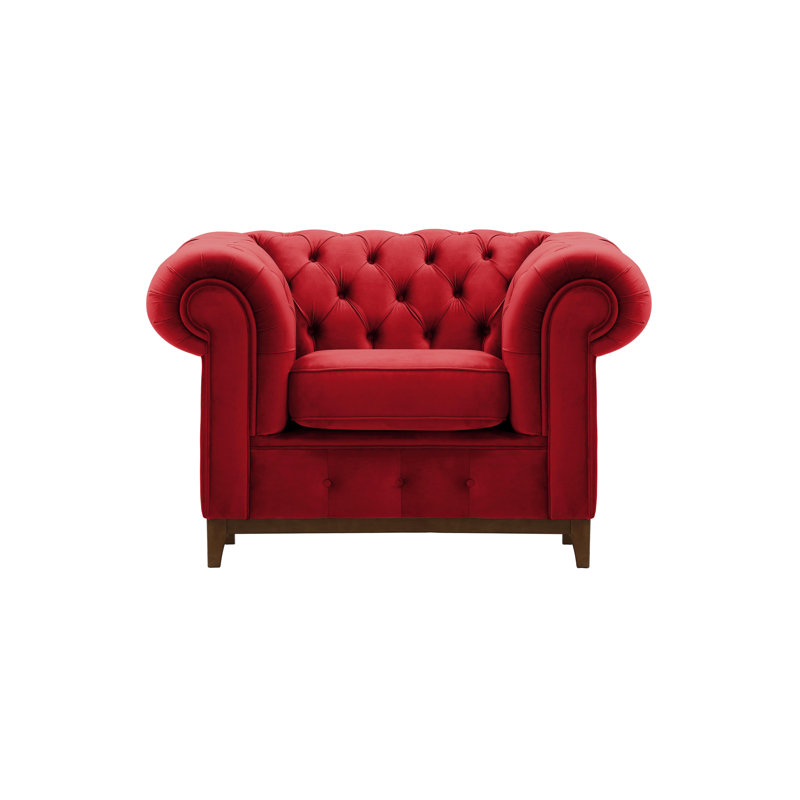 Frye Velvet Chesterfield Chair, Walnut, Red