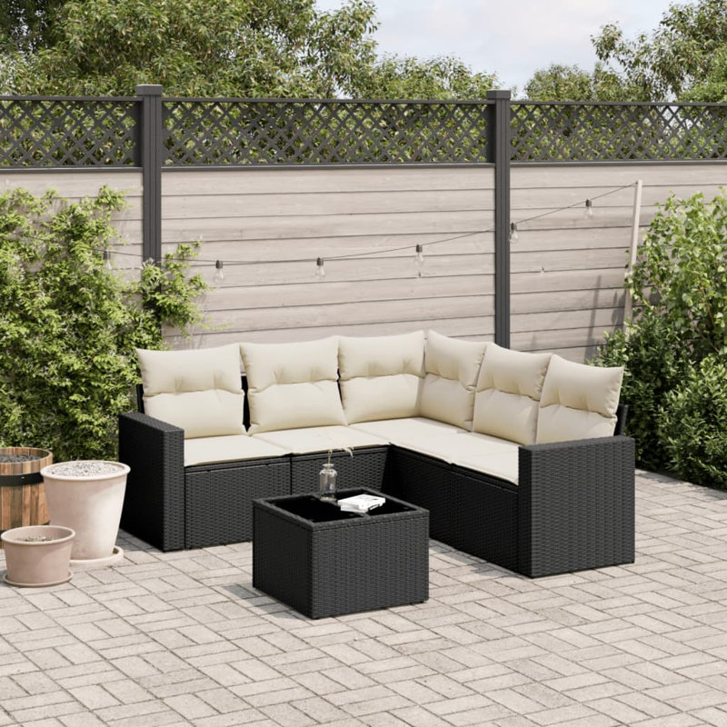 Vidaxl Garden Sofa Set Black PE Rattan Large Removable Covers