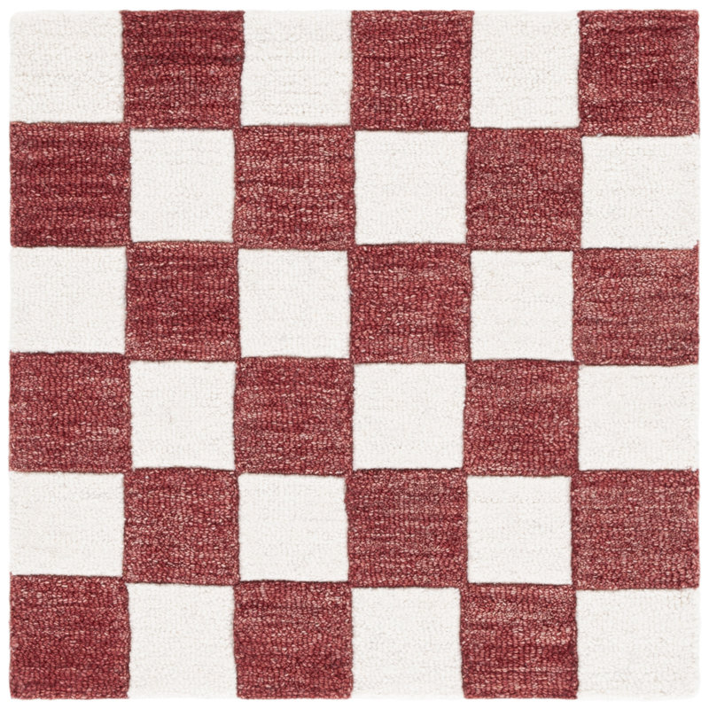 Leidi Ebony Hand Tufted Wool/Cotton Geometric Rug in Red/Ivory, Square 6'