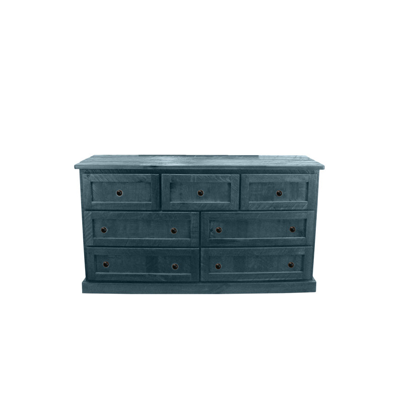 Commode 7 tiroirs Rustic, Bleu fumé