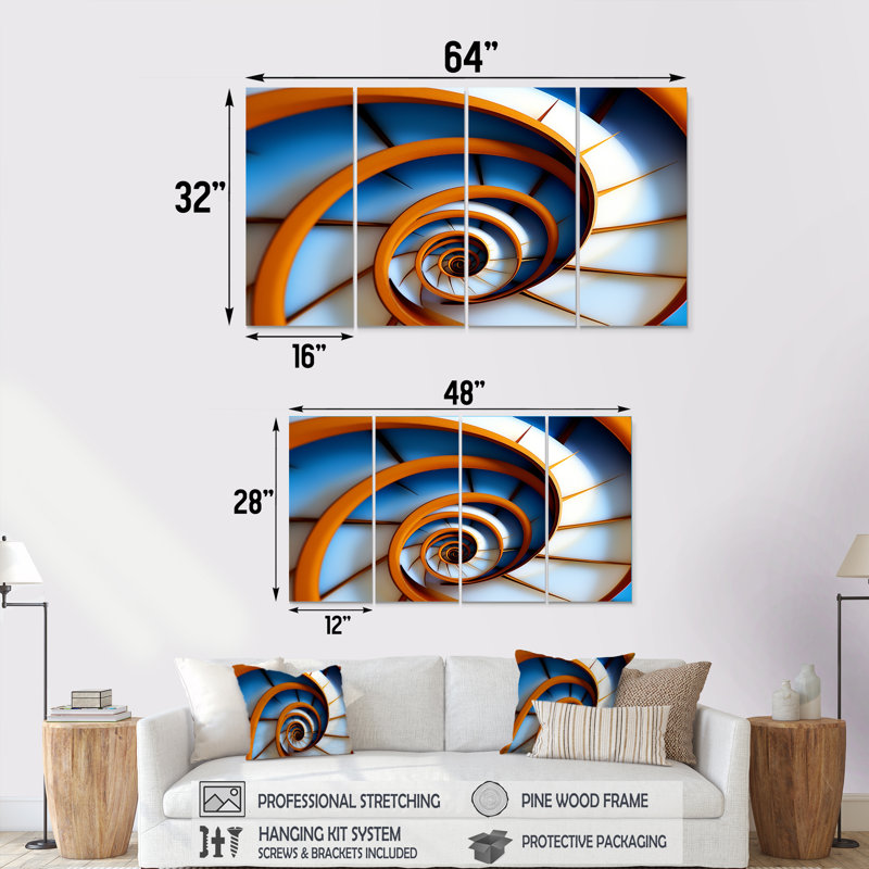 «Stairway Infinity - Spiral Abstract», art mural sur toile, 4 pièces, H 28 po x l 48 po
