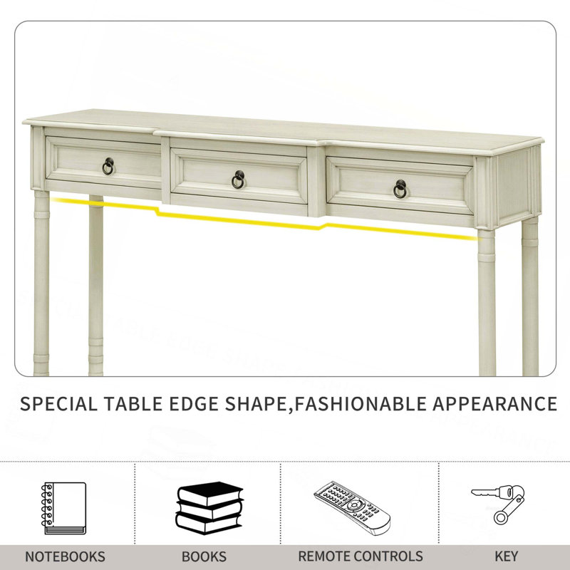 Console Console avec tiroirs pour le vestibule et tiroirs, Blanc antique
