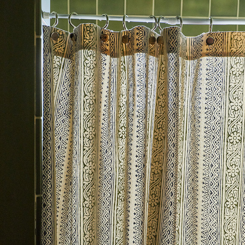 Striped Shower Curtain, Navy/Sage