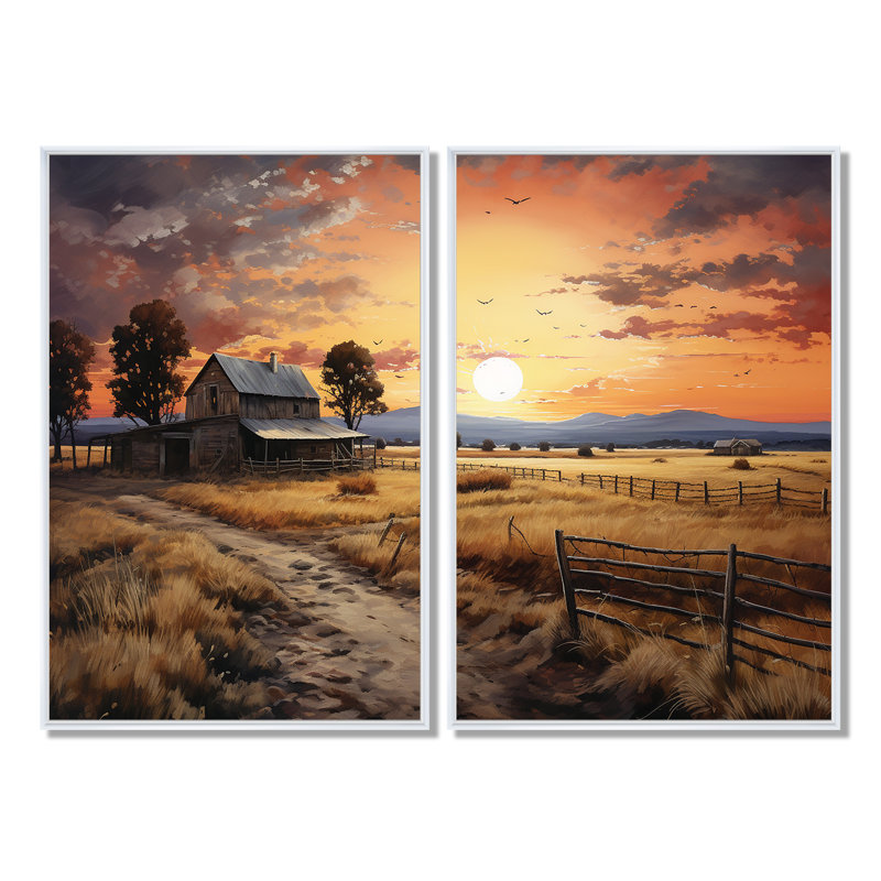 Paysage de grange au crépuscule IV - Architecture, art mural de grange, H 36 po x l 48 po, Impression encadrée flottante