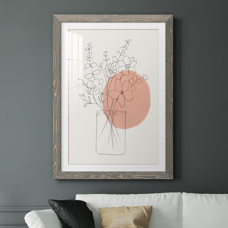 Contemporary Wildflower Bouquet - Peinture encadrée, H 44 po x l 31 po x P 1 po, Cadre en papier gris