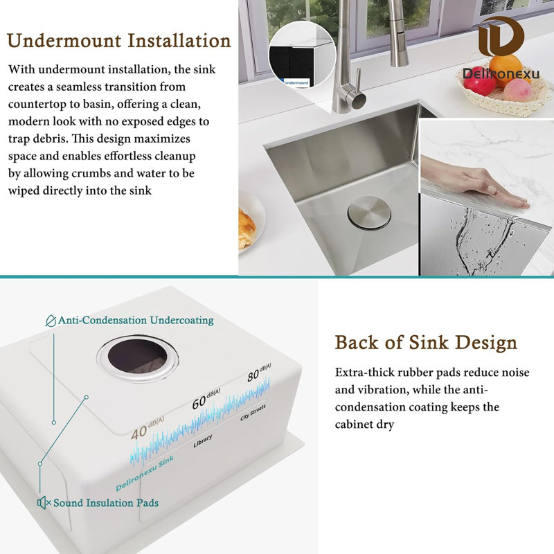Undermount Bar Sink 15X18 Inch - 18 Gauge Stainless Steel Small Kitchen Sink With Brushed Finish, Single Bowl Design For Outdoor, RV, And Prep Use, Ultra-Quiet And Durable Construction