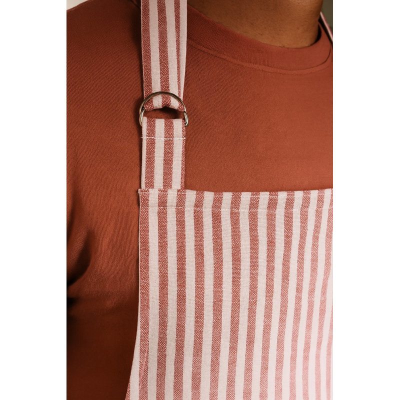 Tablier en coton Bistro avec bande de cou réglable, gris, lin et rouge, 100% coton, RED
