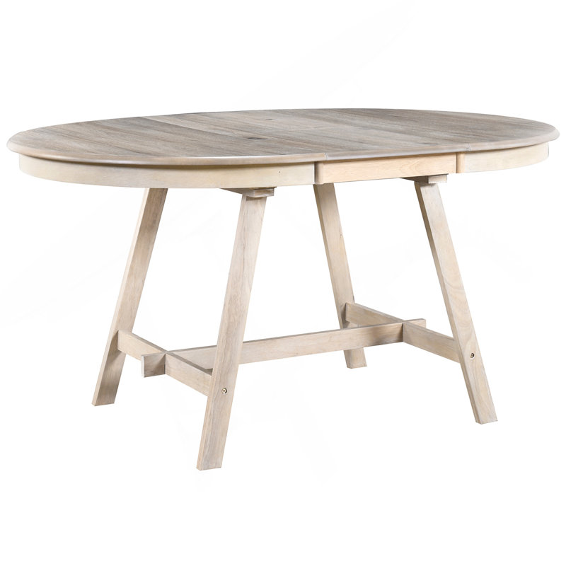 Table de salle à manger en bois extensible ronde pour salle à manger (bois naturel délavé), Bois naturel délavé