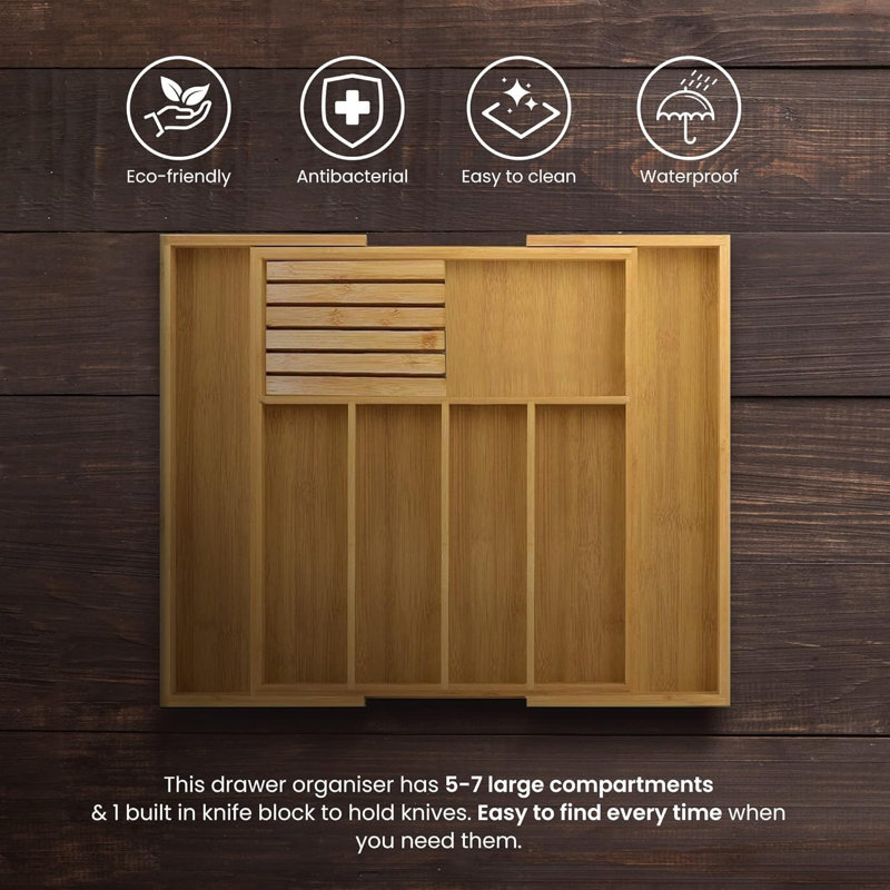 Bamboo Cutlery Drawer Organiser Extendable Flatware Caddy
