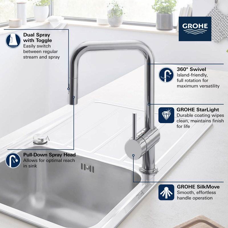 Minta® Dual Spray Pull Down Touch Single Handle Kitchen Faucet with Accessories, Starlight Chrome