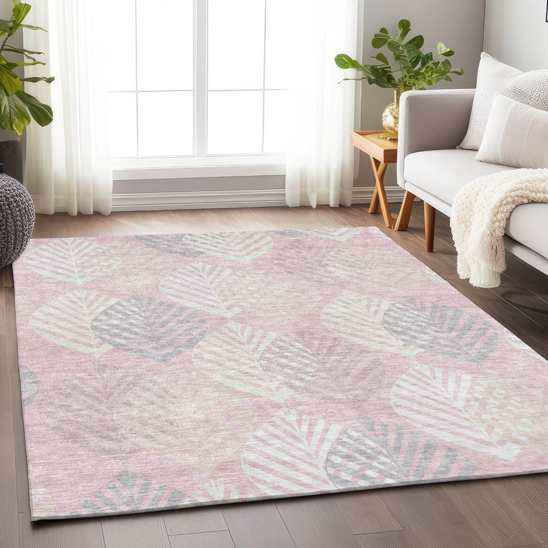 Premium Machine Washable Prisco Pink Rug, Rectangle 2'6" x 3'10"