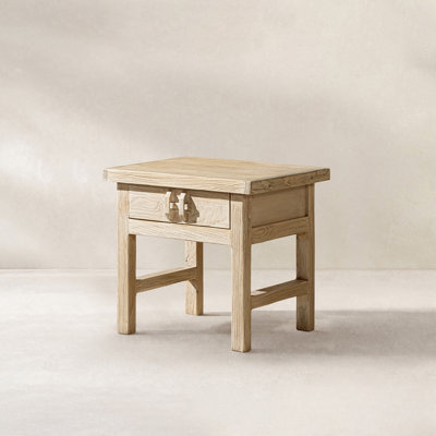 Sachin 22" Elm Wood Side Table with Drawer, Light Natural Brown, Light Natural Brown Reclaimed Elm