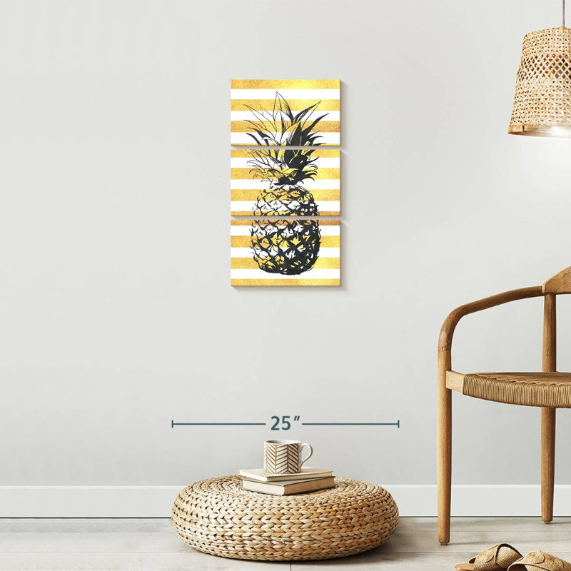 Ananas à rayures dorées 3 pièces, H 27 po x l 12 po x P 1 po
