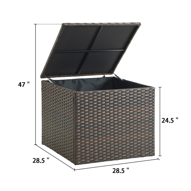 Boîte de rangement pour l'extérieur en osier 70 gallons Belord, Brun