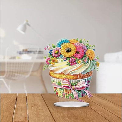 Adalee  5D DIY Cute Floral Cupcake Diamond Painting Kit Rhinestone Acrylic Table Top Ornament Decoration