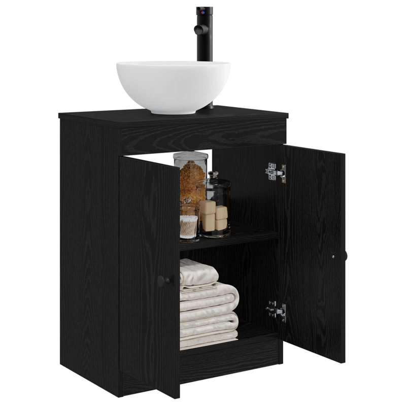 Single Bathroom Vanity with Ceramic Basin, Black