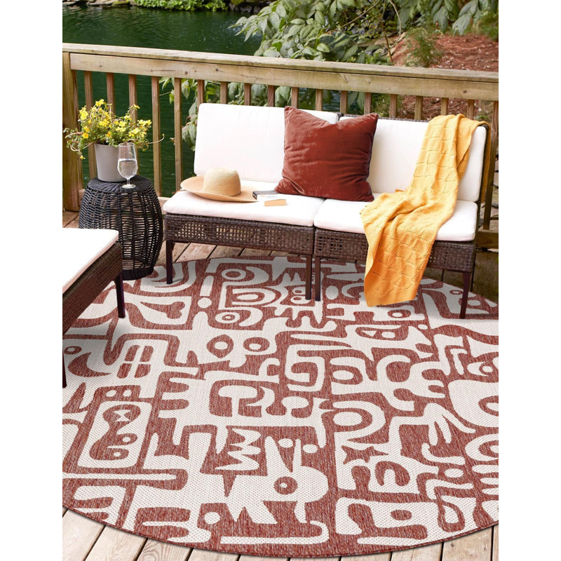 Tapis rouge rouille Aucun, Rond 3 pi 1 po