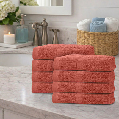 Willow 8 Pieces Hand Towel Set – 100% Combed Cotton, Premium Quality 630 GSM, Coral, Ultra-Soft & Highly Absorbent (8 Hand Towels)