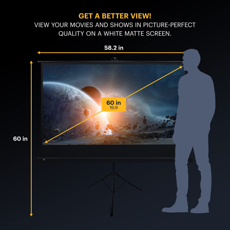 Écran de projection trépied portable blanc 30 po x 53 po