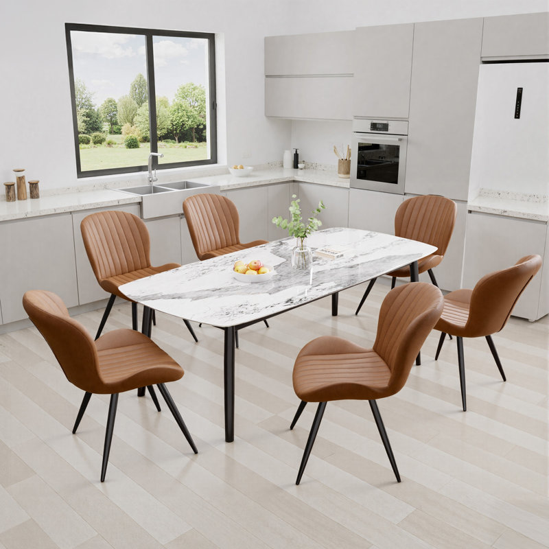 Modern Dining Chairs Set Of 2, Tech Fabric Upholstered Kitchen Chairs With Curved Backrest, Comfortable Dining Room Chairs For Family Meals & Guests