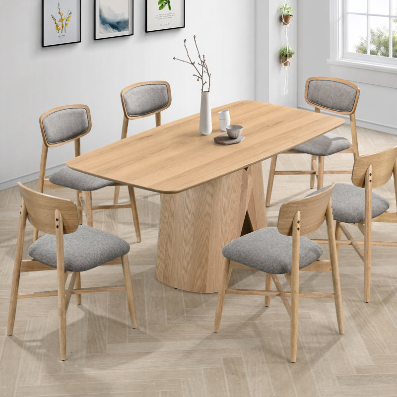 Ensemble de salle à manger Sculptural, 7 pièces : table, 6 chaises, Oak