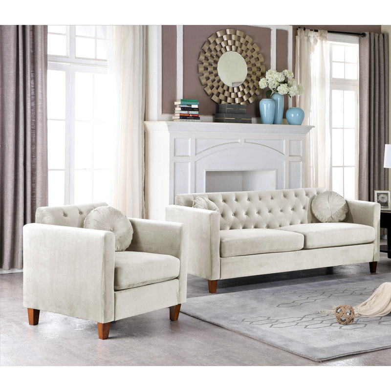 Ensemble de salon en velours 2 pièces Prady, Velours beige