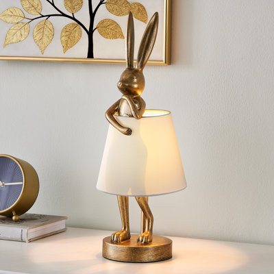 Lampe de table en résine de lapin en laiton antique moderne de 16 po cadeau décoratif vintage pour table de chevet dans la chambre à coucher